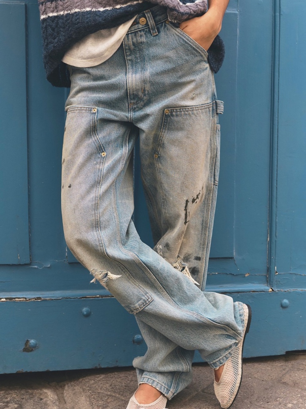 We The Free Distressed Light Blue Carpenter Jeans